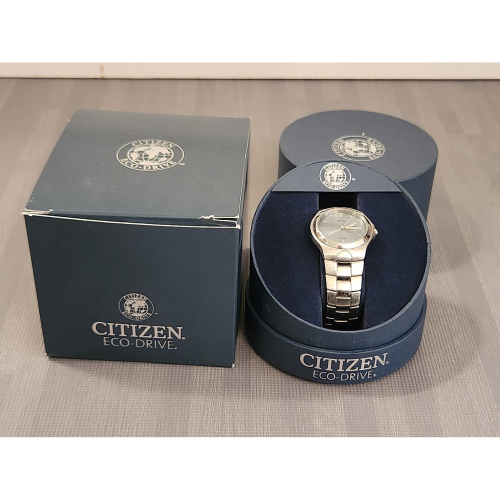 Citizen Eco-Drive E101-K17535 Silver Tone Stainless Steel Grey Dial Watch WR100